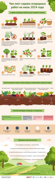Чек-лист садово-огородных работ на июль 2024 года. Инфографика